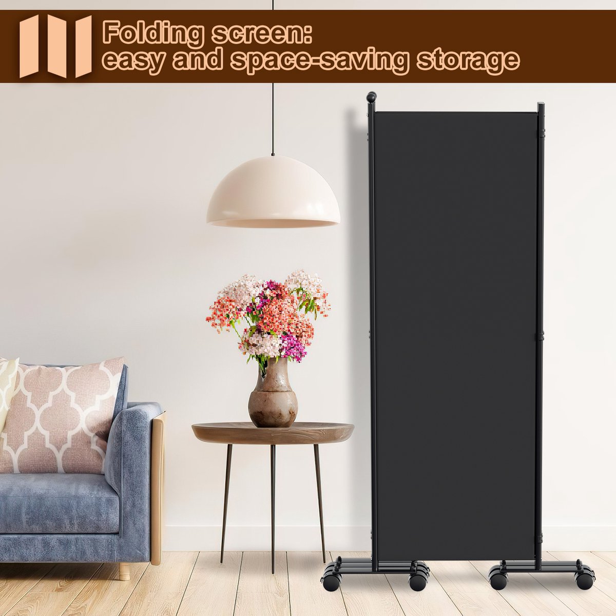 Room divider on wheels with 1 panel - 187 x 181 cm - Room Divider Garden Spanish Wall Partition Anthracite