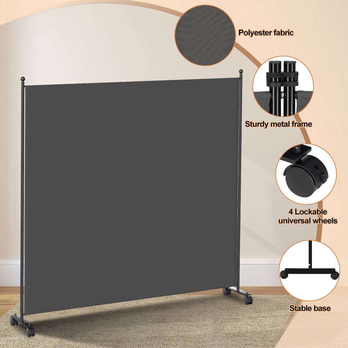 Room divider on wheels with 1 panel - 187 x 181 cm - Room Divider Garden Spanish Wall Partition Anthracite