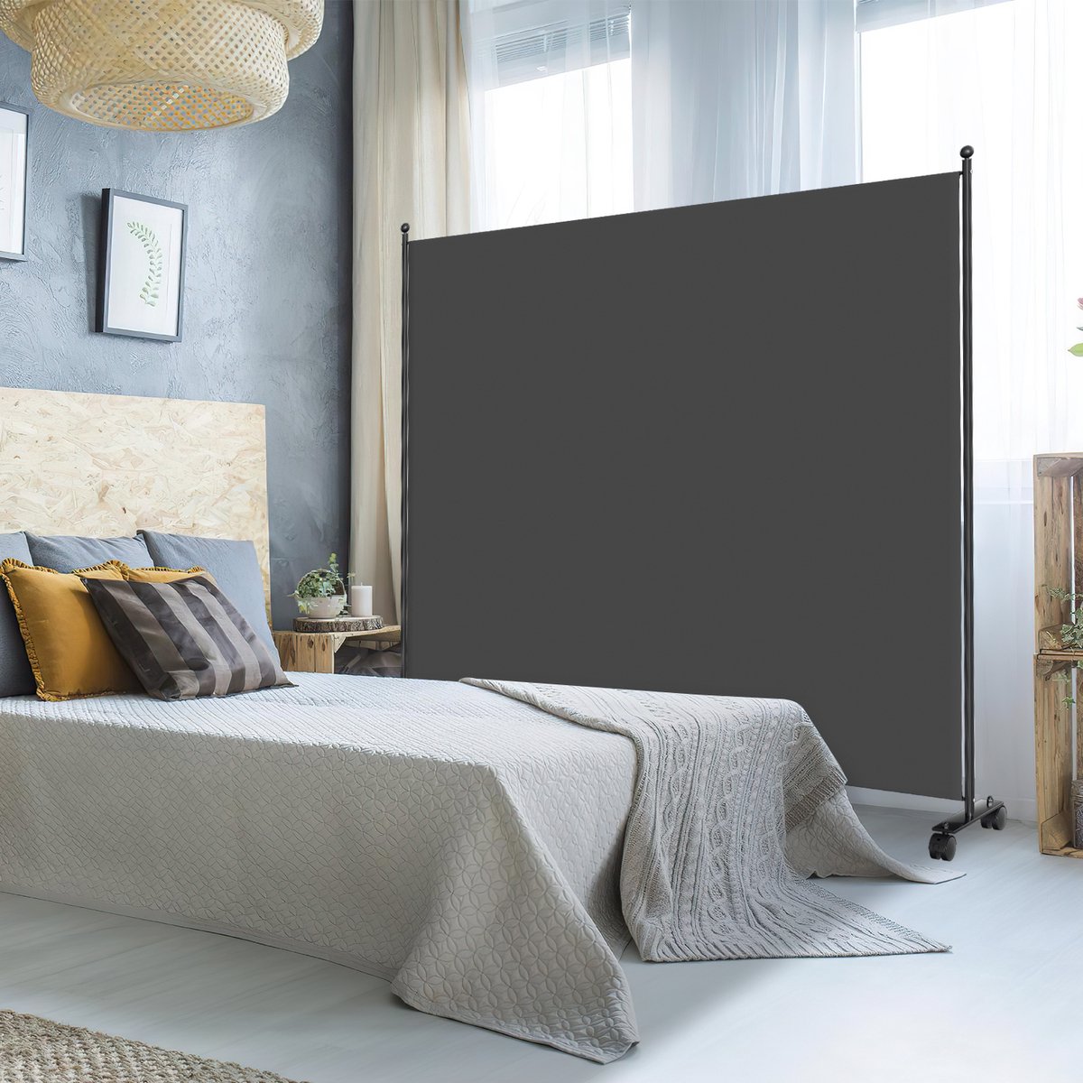 Room divider on wheels with 1 panel - 187 x 181 cm - Room Divider Garden Spanish Wall Partition Anthracite