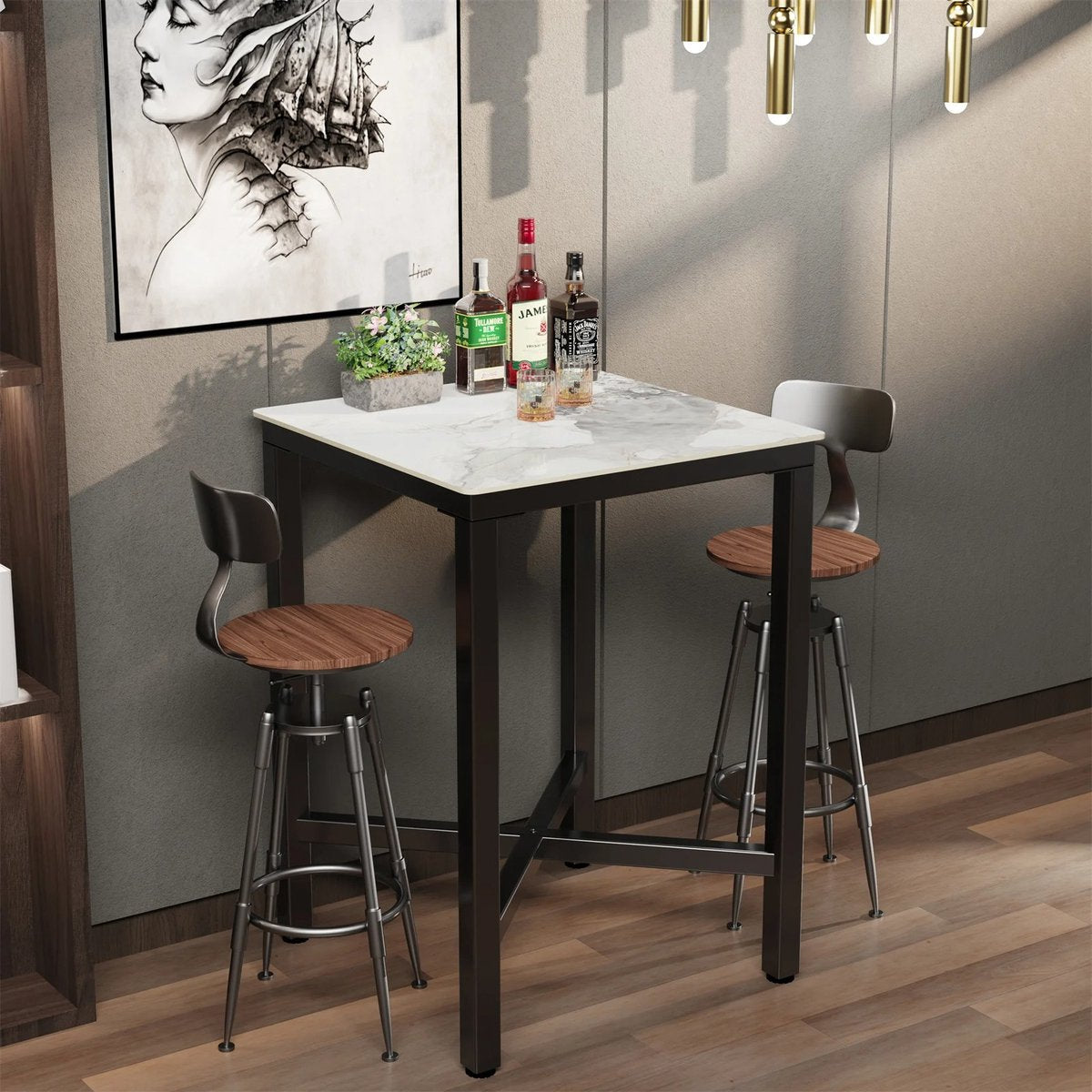 SPARK JOY® - Vierkante Bartafel - 105cm hoog - Stenen Blad - Wit Marmer - Voor Eetkamer, Keuken of Kantoor