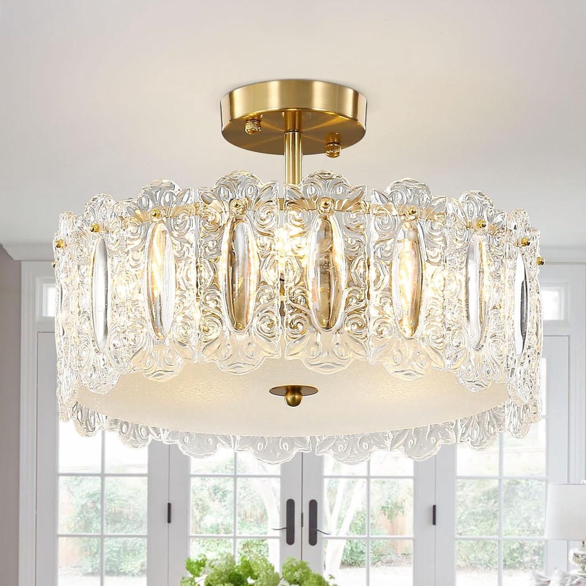 Modern Crystal Chandelier - 40 cm - Gold - Semi-Flush Mount Ceiling Light - LED Lamp - Elegant Design - Living Room Dining Room - Bedroom Restaurant - E14 x 5