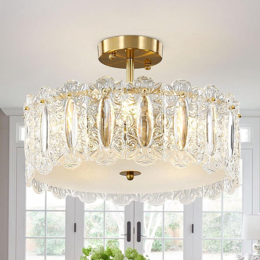 Modern Crystal Chandelier - 40 cm - Gold - Semi-Flush Mount Ceiling Light - LED Lamp - Elegant Design - Living Room Dining Room - Bedroom Restaurant - E14 x 5