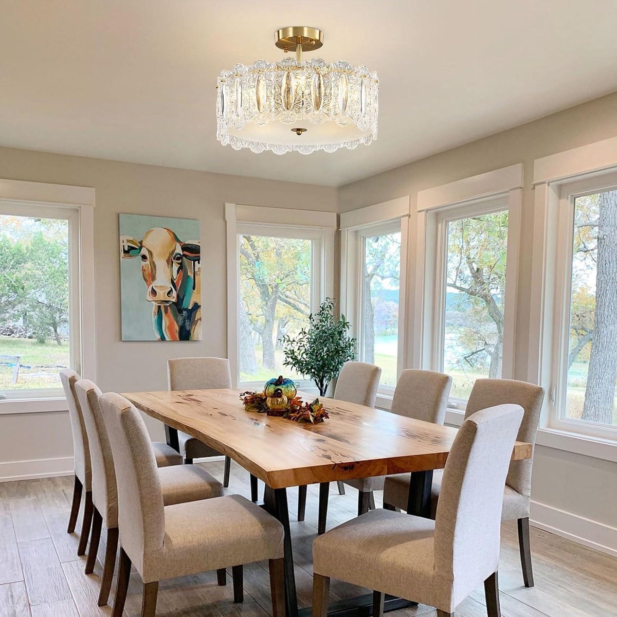 Modern Crystal Chandelier - 40 cm - Gold - Semi-Flush Mount Ceiling Light - LED Lamp - Elegant Design - Living Room Dining Room - Bedroom Restaurant - E14 x 5