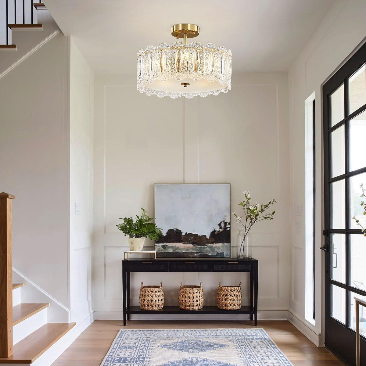 Modern Crystal Chandelier - 40 cm - Gold - Semi-Flush Mount Ceiling Light - LED Lamp - Elegant Design - Living Room Dining Room - Bedroom Restaurant - E14 x 5
