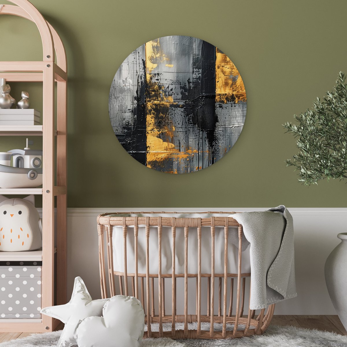 WallCircle® Wandcirkel 60x60 cm - Muurcirkel Modern - Goud - Grijs - Patroon - Abstract - Luxe - Muurdecoratie woonkamer - Wanddecoratie slaapkamer - Kamer decoratie accessoires - Ronde schilderijen - Woonaccessoires binnen cirkel