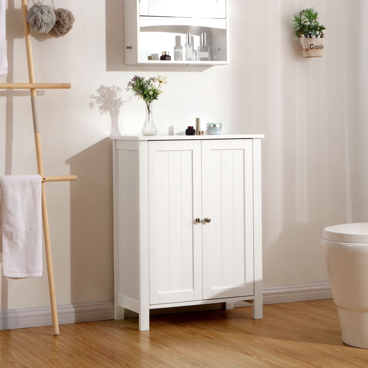 Storage cabinet with doors - Indoor - Living room Bathroom - Workshop - Garage - Wood - White - 60x80x30cm