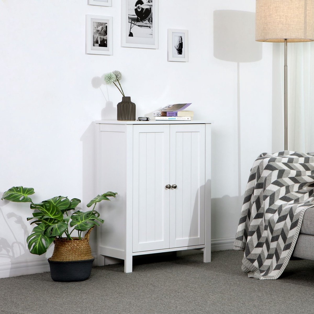 Storage cabinet with doors - Indoor - Living room Bathroom - Workshop - Garage - Wood - White - 60x80x30cm