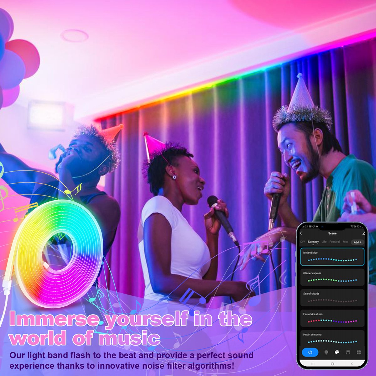 Neon LED Strip RGBIC 10 (2x5m) Meter - 3535 Lichtstrip IP65 Voor Buiten LED Verlichting - Met App En Afstandsbediening - Smart LED-strip - Volledig Dimbaar - Compatibel met Google Home, Amazon Alexa En Siri