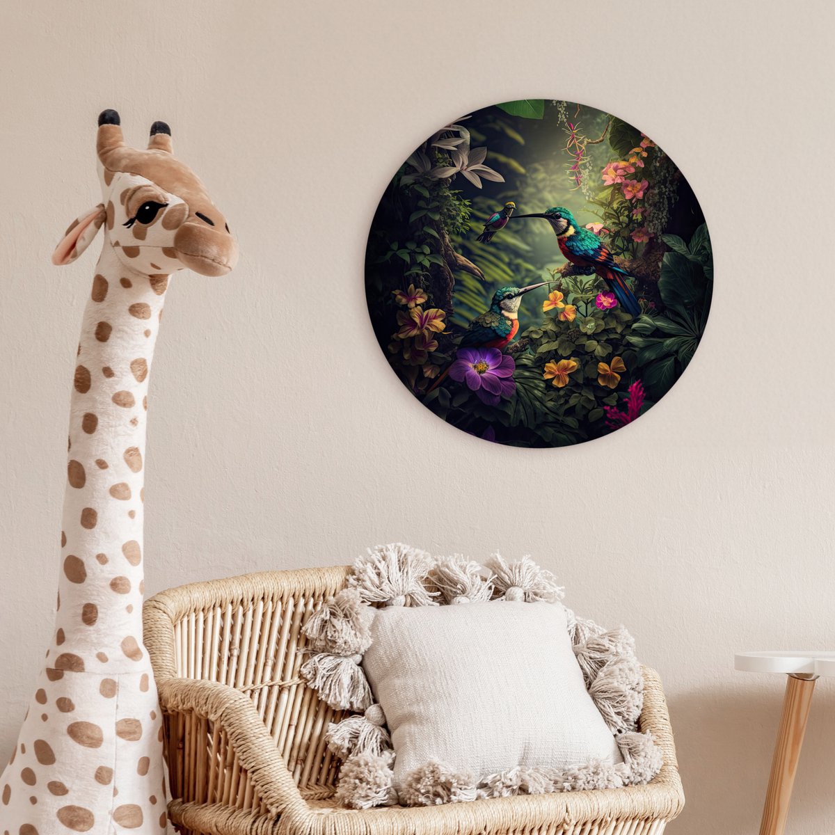 Wall circle jungle - Flowers - Plants - Tropical - Round paintings - Wall circle - Round wall decoration - 60x60 cm - Wall decoration circle - Bedroom - Room decoration
