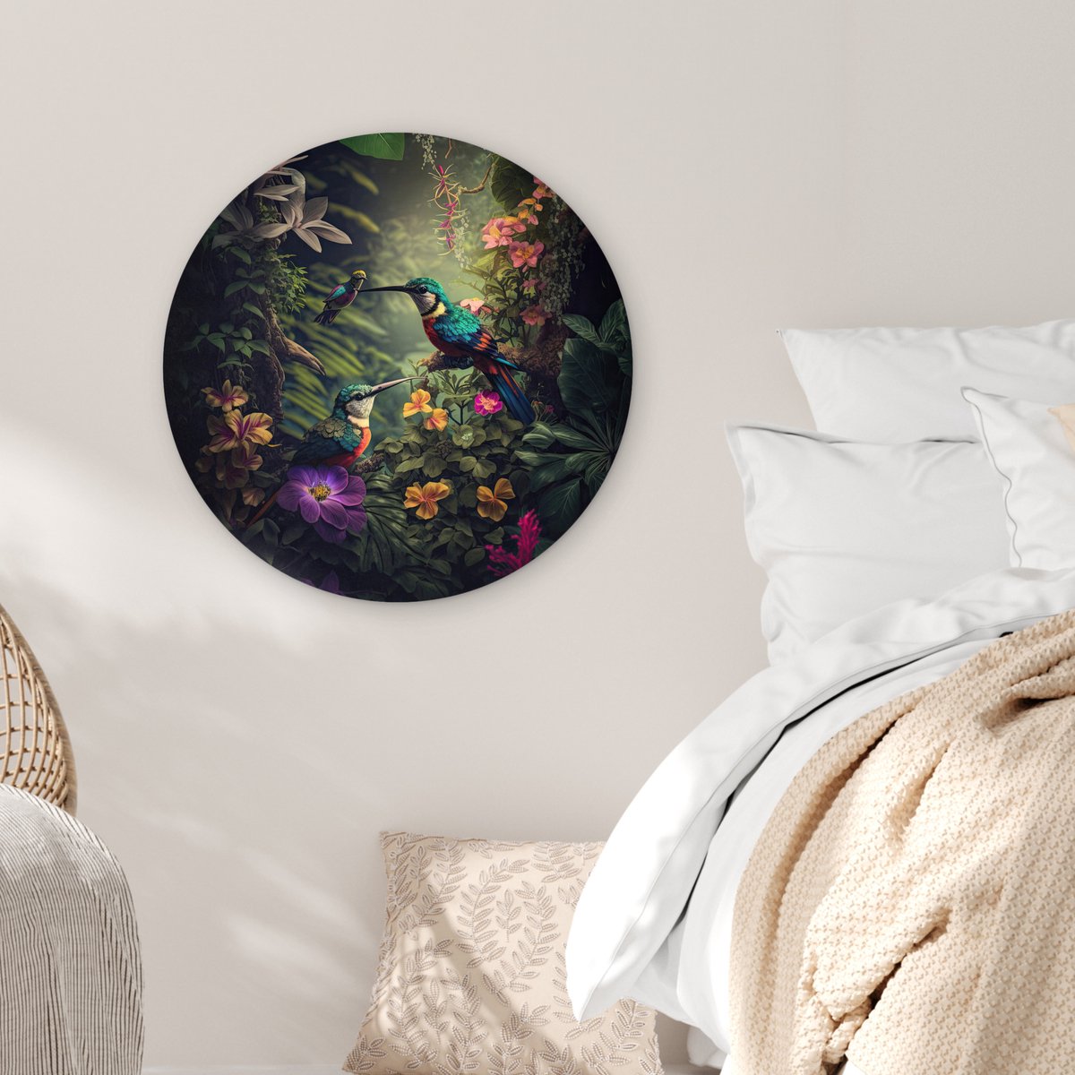 Wall circle jungle - Flowers - Plants - Tropical - Round paintings - Wall circle - Round wall decoration - 60x60 cm - Wall decoration circle - Bedroom - Room decoration