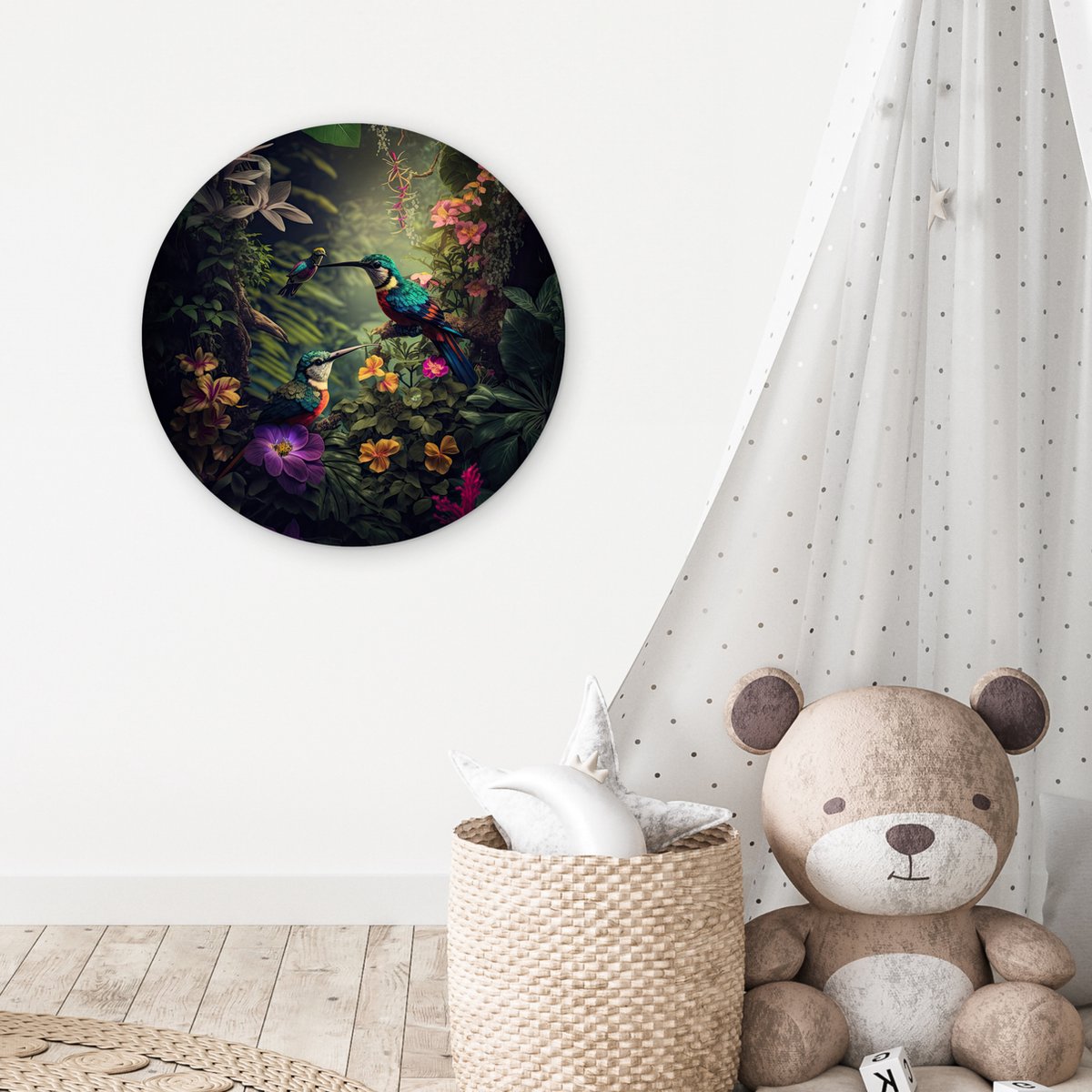 Wall circle jungle - Flowers - Plants - Tropical - Round paintings - Wall circle - Round wall decoration - 60x60 cm - Wall decoration circle - Bedroom - Room decoration