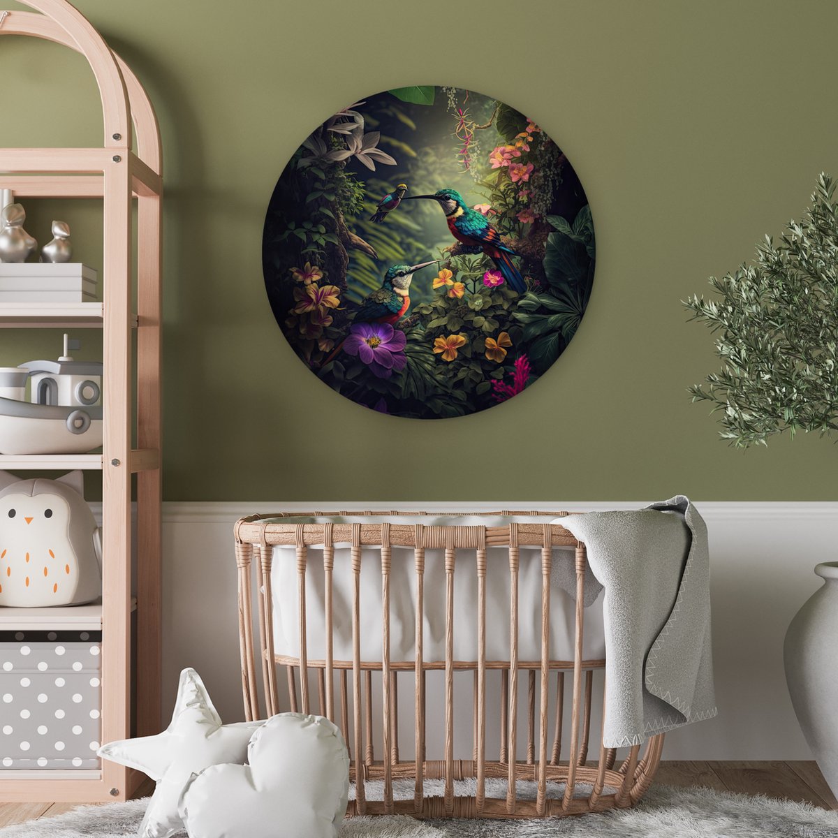 Wall circle jungle - Flowers - Plants - Tropical - Round paintings - Wall circle - Round wall decoration - 60x60 cm - Wall decoration circle - Bedroom - Room decoration