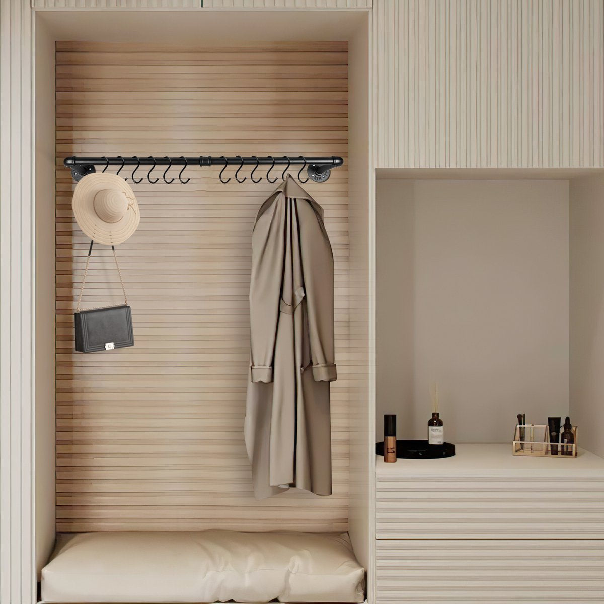 Kledingstang - Kledingstang voor aan de muur - Kledingrek - Kledingroede - 3 Stuks - Premium Metaal - 92 cm - Zwart - Hangrek - Garderobe Stang - Wandgarderobe - Industrieel - Ruimtebesparend - Eenvoudige Montage - 65 kg Draagvermogen