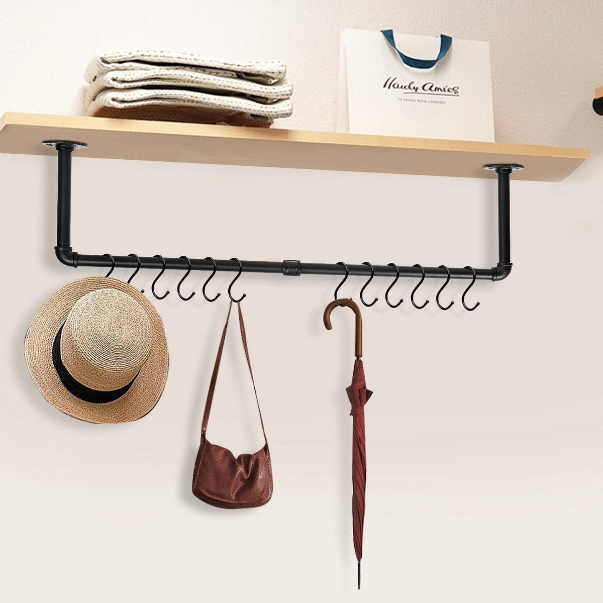 Kledingstang - Kledingstang voor aan de muur - Kledingrek - Kledingroede - 3 Stuks - Premium Metaal - 92 cm - Zwart - Hangrek - Garderobe Stang - Wandgarderobe - Industrieel - Ruimtebesparend - Eenvoudige Montage - 65 kg Draagvermogen