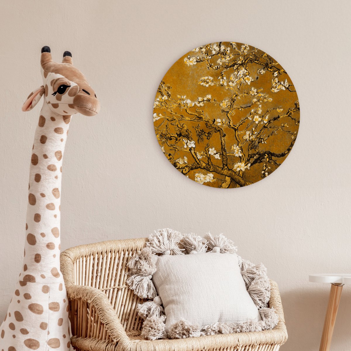 WallCircle® Wandcirkel 60x60 cm - Muurcirkel Amandelbloesem - Plant - Kunst - Van Gogh - Muurdecoratie woonkamer - Wanddecoratie slaapkamer - Kamer decoratie accessoires - Ronde schilderijen - Woonaccessoires cirkel binnen