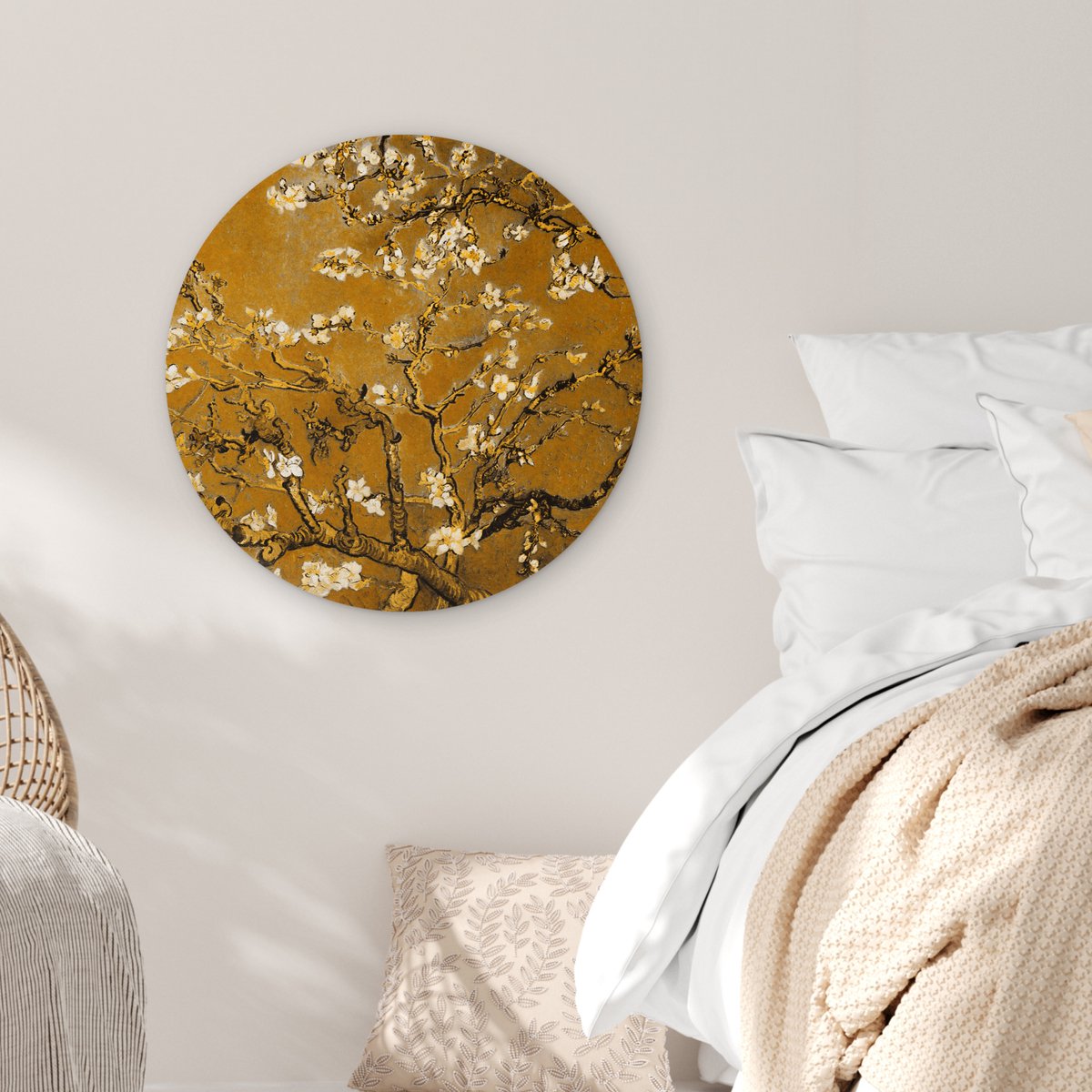 WallCircle® Wandcirkel 60x60 cm - Muurcirkel Amandelbloesem - Plant - Kunst - Van Gogh - Muurdecoratie woonkamer - Wanddecoratie slaapkamer - Kamer decoratie accessoires - Ronde schilderijen - Woonaccessoires cirkel binnen