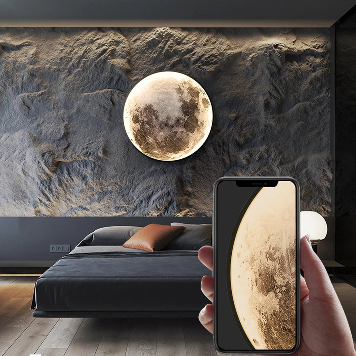 Iralan - Maan Wandlamp - Ø 60 cm - Dimbaar Met Afstandsbediening - Slaapkamerlamp - Woonkamerlamp - Moderne lamp - Led Lamp - Led Plafond Lamp