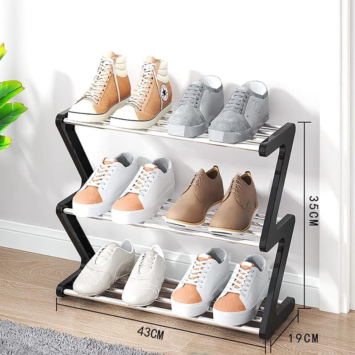DiverseGoods Small Shoe Rack, 3 Tiers, Mini Organizer, Stable, Narrow, Storage for Closet Entryway