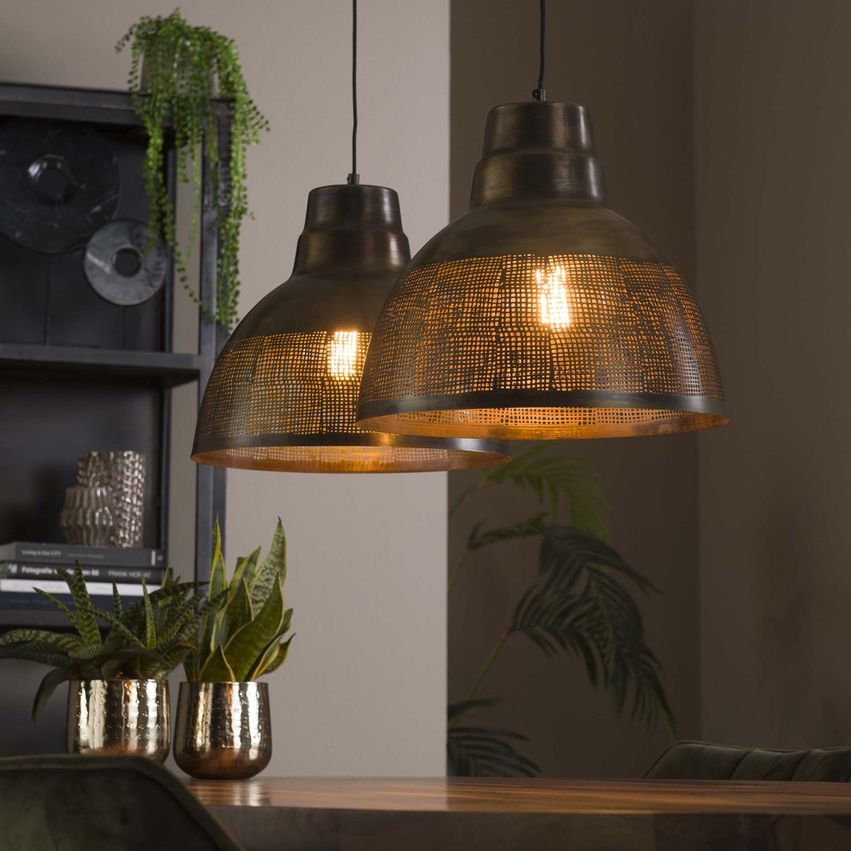 Pendant Lamp Screen | 2-light | Ø38 | 150 cm | metal | bronze / brown | dining table / living room lamp | atmospheric / warm light | modern / rural design