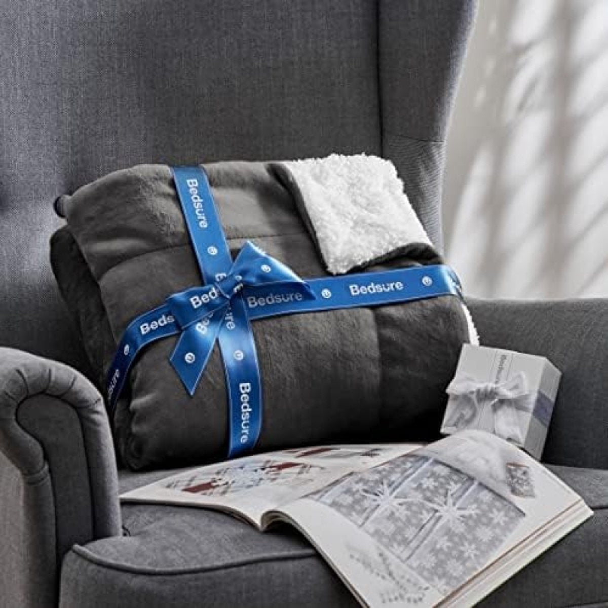Sherpa fleece deken van microvezel voor bed en bank grijs 240x220cm, deken voor 2 personen, superzachte, pluizige deken voor woonkamer en slaapkamer