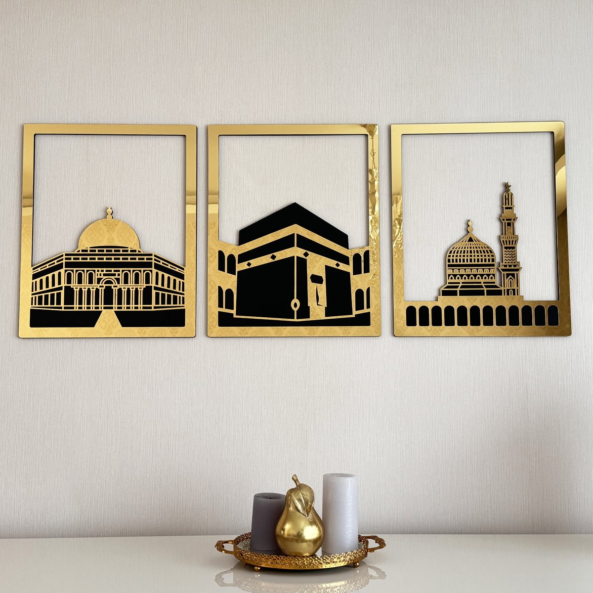 Set van Masjid Al Aqsa, Masjid Al-Haram & Masjid An-Nabawi - Islamitische Wanddecoratie - Ramadan Decoratie - Ramadan Versiering - Ramadan Cadeau