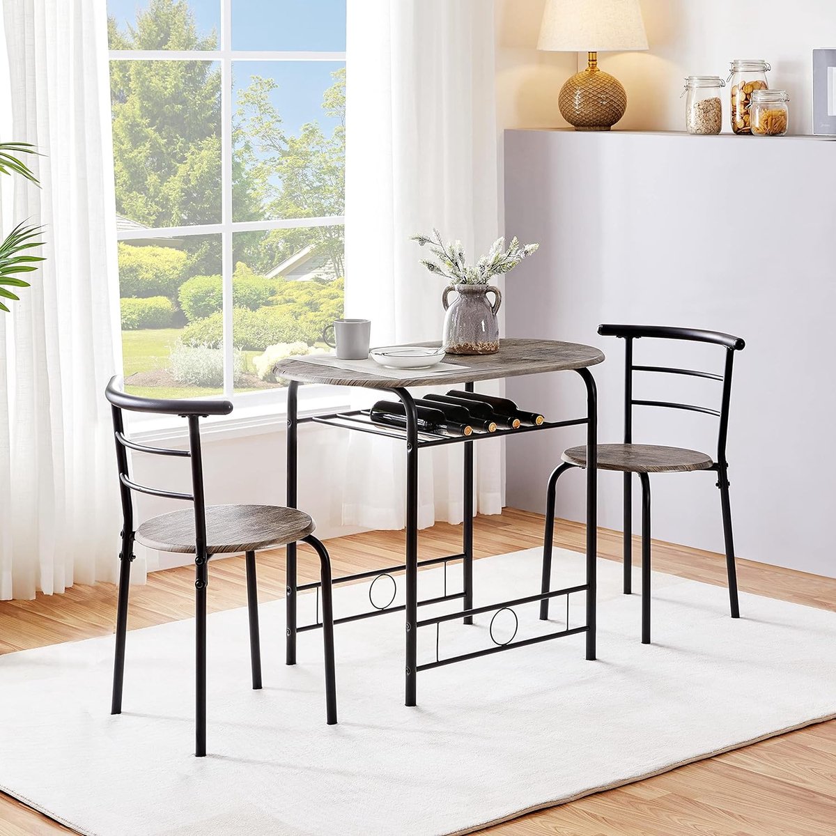 3-delige eethoek, eetset, keukentafelset, eettafel met 2 stoelen, keuken, houten tafel, balkontafel, ruimtebesparend, bruin.