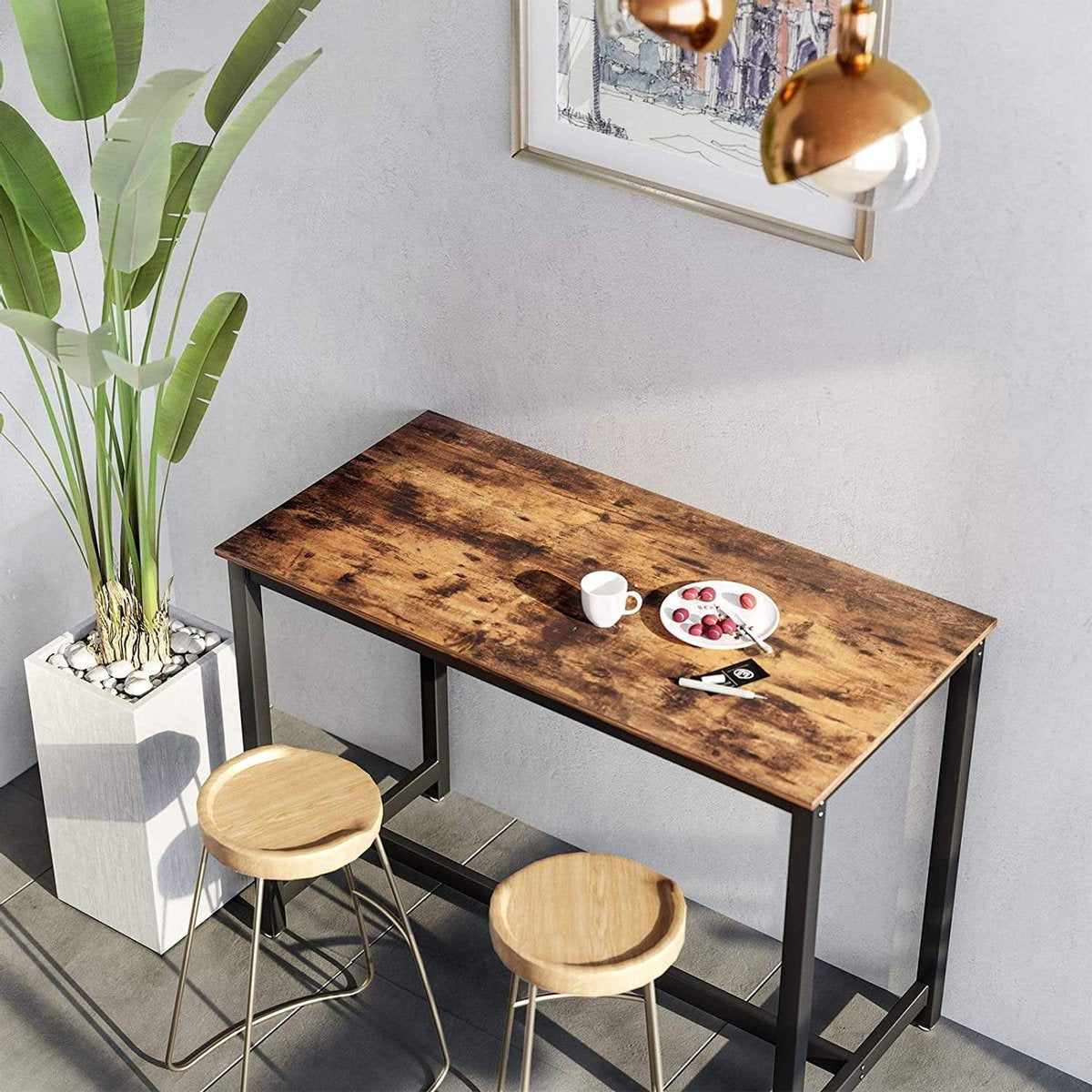Bartafel - cocktailtafel - keukentafel - bruin-zwart - metaal - 120 x 60 x 90 cm