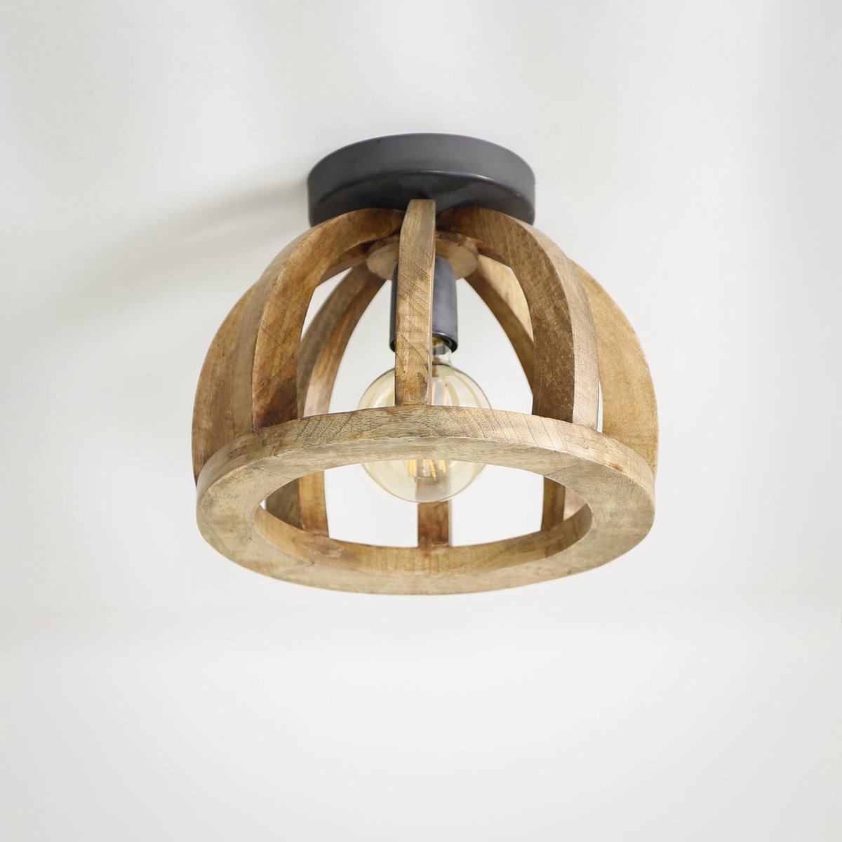 Ceiling lamp curved wooden slat | Ø 30 cm | 1 light | solid mango wood natural | modern / rural design
