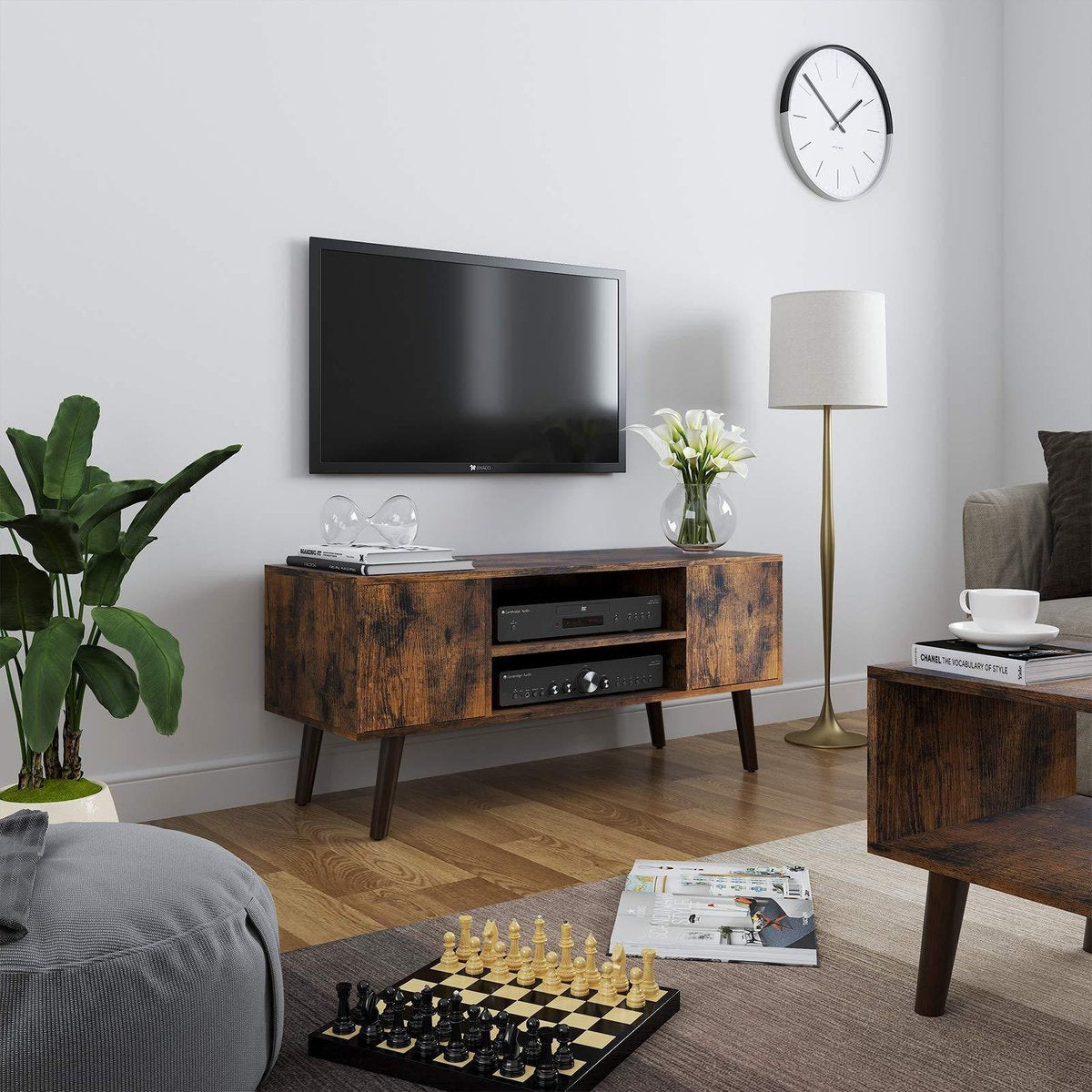 Industrial Design TV Cabinet Furniture - Retro Vintage Television Sideboard Wall Unit with Storage & 2 Doors - Standing TV Furniture - Wood