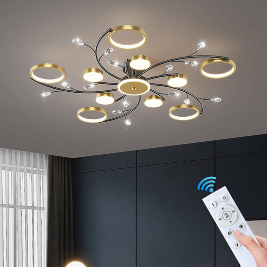 10 Rings Ceiling Light - Modern LED Chandelier - Smart Lamp - APP - Gold/Black - Dimmable With Remote Control - 100 cm