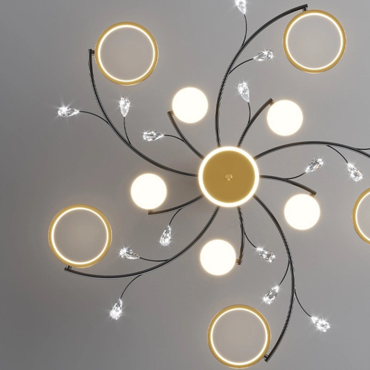 10 Rings Ceiling Light - Modern LED Chandelier - Smart Lamp - APP - Gold/Black - Dimmable With Remote Control - 100 cm