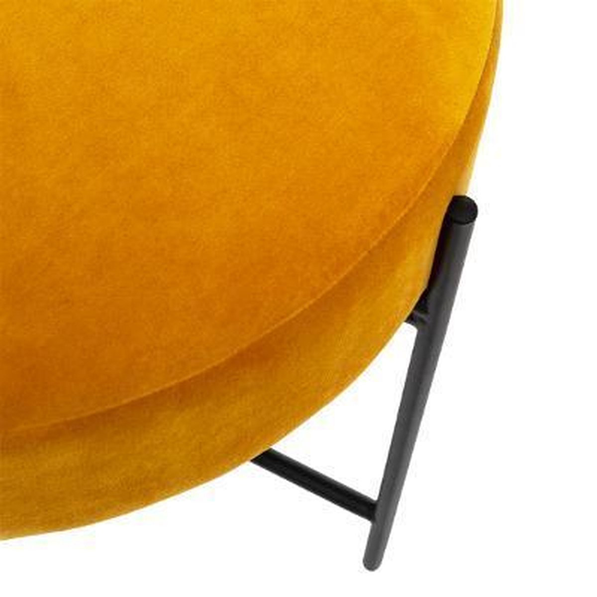 Velvet Poef/Voetenbank Okergeel met Zwart Onderstel – Ø 47 x H 45 cm