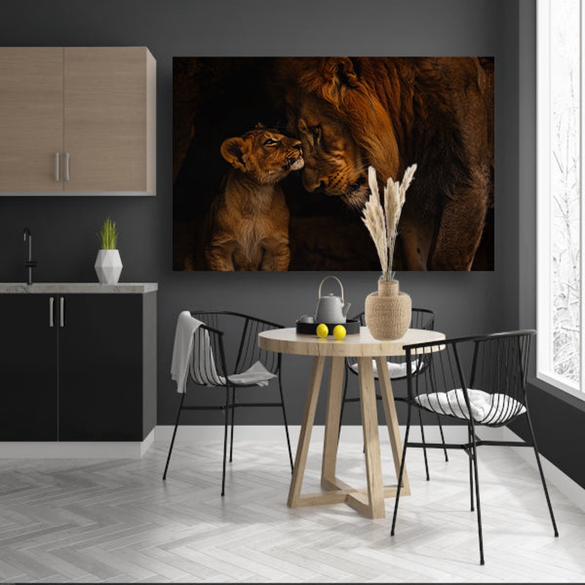 Leeuwen schilderij - Dieren glasschilderij - Wanddecoratie Leeuw - Muurdecoratie kinderkamer - Schilderijen plexiglas - Wanddecoratie acrylglas 105x70 cm