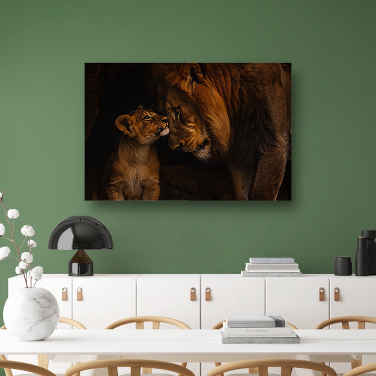 Leeuwen schilderij - Dieren glasschilderij - Wanddecoratie Leeuw - Muurdecoratie kinderkamer - Schilderijen plexiglas - Wanddecoratie acrylglas 105x70 cm