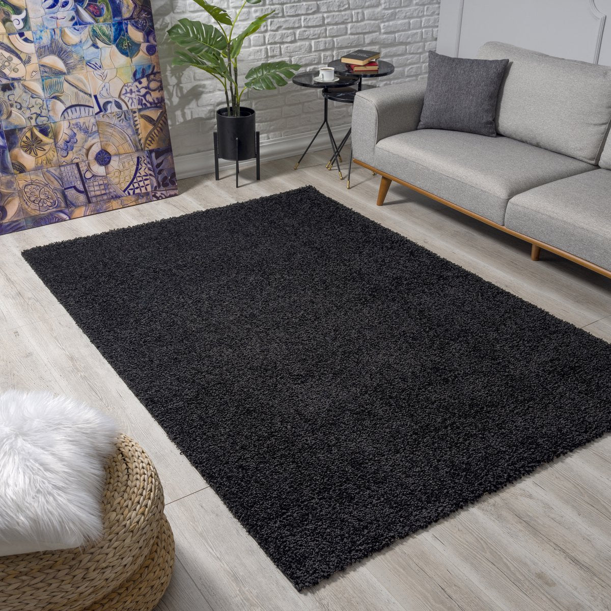Loca Shaggy Vloerkleed Zwart - 120x170 CM - Hoogpolig Vloerkleed - Tapijt Woonkamer, Slaapkamer