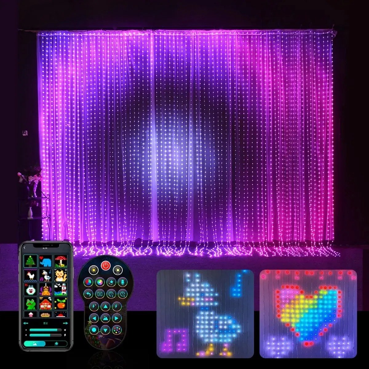 Slim Lichtgordijn - LED Gordijn - 400 Leds - Slimme App Gordijnverlichting - Led Lichtsnoer - IP65 Waterdicht - Programmeerbaar Patroon En Tekst - 2x2 Meter - Kerst Bruiloft Slaapkamer Decor