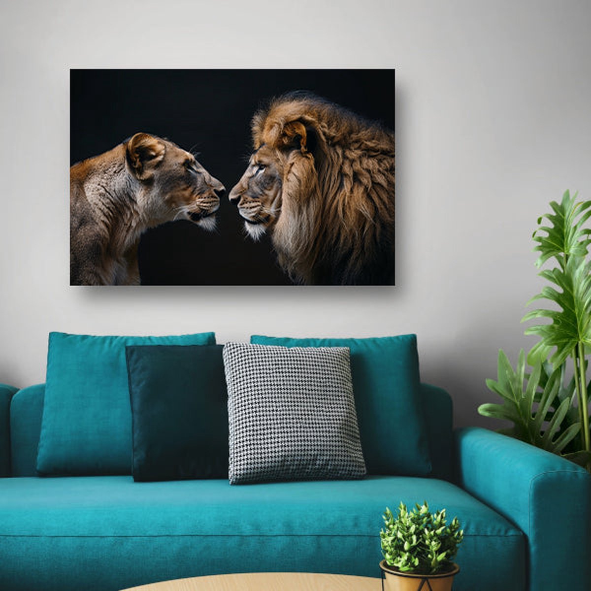 Leeuwen schilderijen - Dieren wanddecoratie - Muurdecoratie Liefde - Woonkamer decoratie industrieel - Canvas keuken - Decoratie muur canvas 120x80 cm
