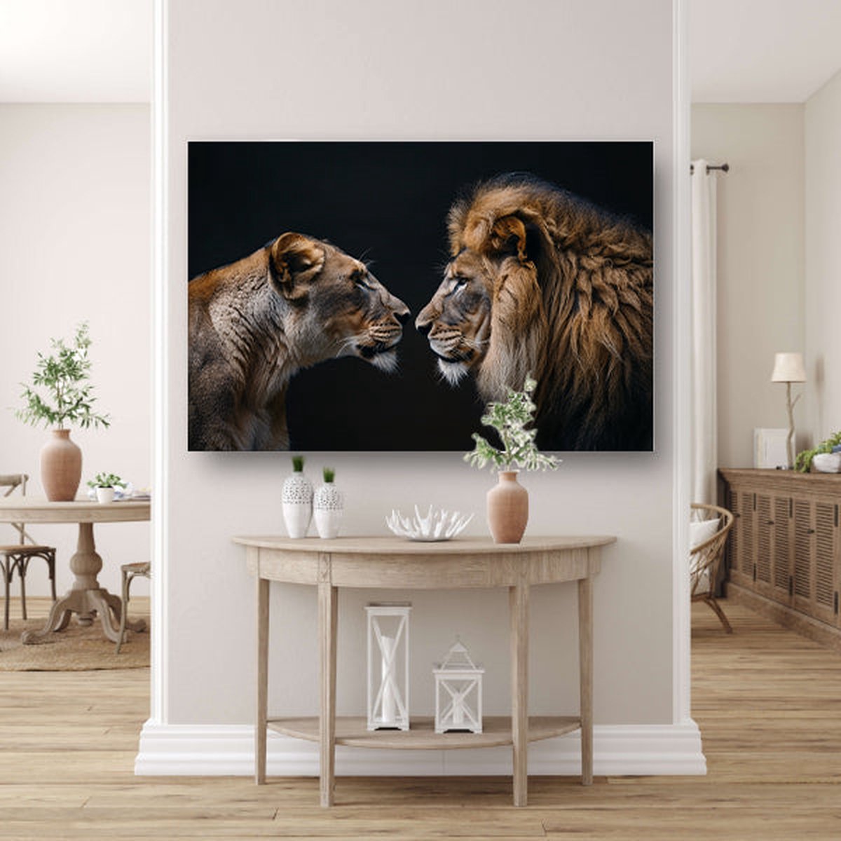 Leeuwen schilderijen - Dieren wanddecoratie - Muurdecoratie Liefde - Woonkamer decoratie industrieel - Canvas keuken - Decoratie muur canvas 120x80 cm