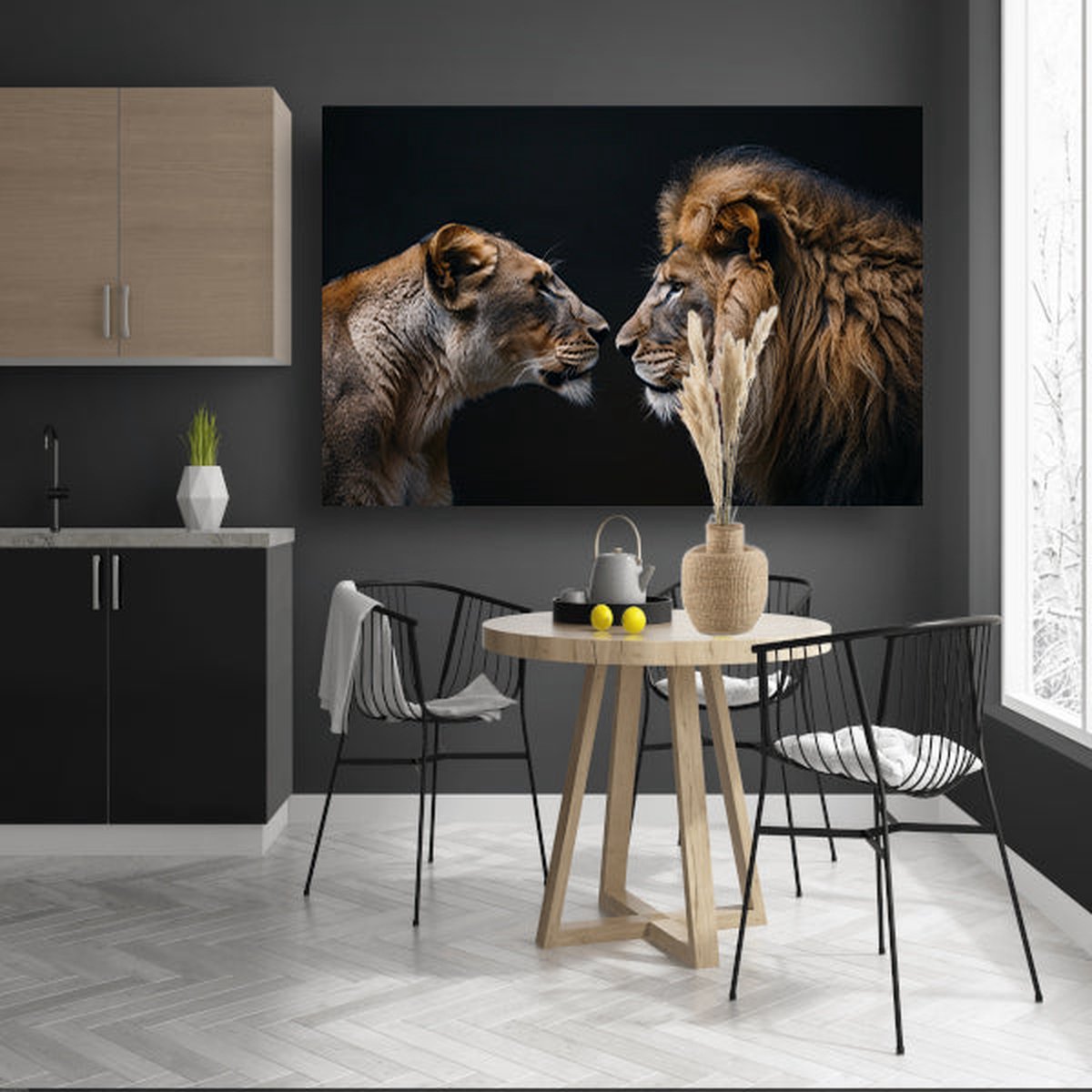 Leeuwen schilderijen - Dieren wanddecoratie - Muurdecoratie Liefde - Woonkamer decoratie industrieel - Canvas keuken - Decoratie muur canvas 120x80 cm