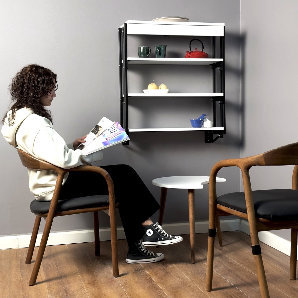Opklapbare Tafel - Keukentafel - Wandtafel - Murphy Opvouwbare Tafel - Wandbureau - Bureau Inklapbaar - Multifunctioneel bureau & Plank - MDF - Wit