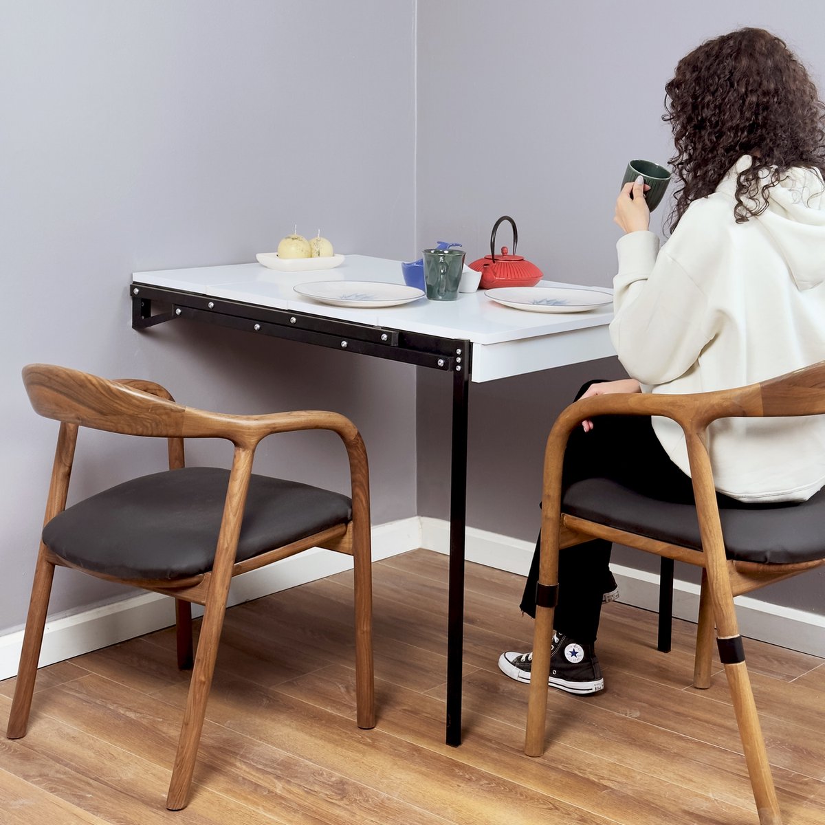 Opklapbare Tafel - Keukentafel - Wandtafel - Murphy Opvouwbare Tafel - Wandbureau - Bureau Inklapbaar - Multifunctioneel bureau & Plank - MDF - Wit