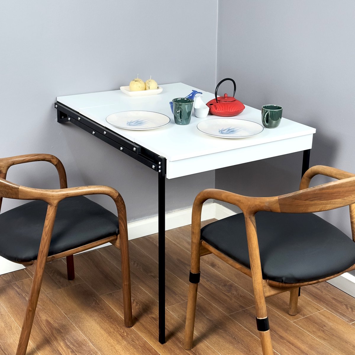Opklapbare Tafel - Keukentafel - Wandtafel - Murphy Opvouwbare Tafel - Wandbureau - Bureau Inklapbaar - Multifunctioneel bureau & Plank - MDF - Wit