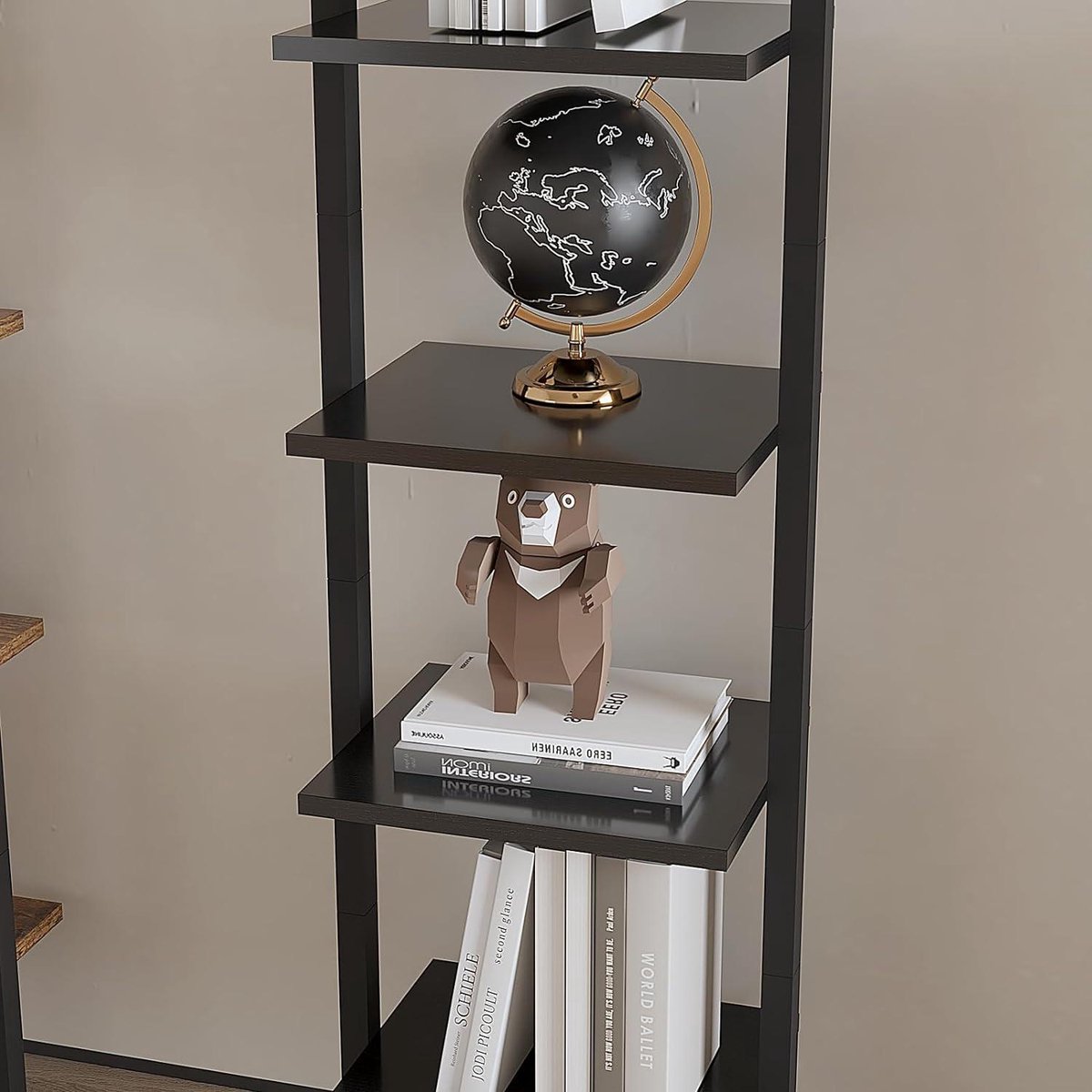 Ladderrek Boekenkast met 5 Niveaus Opbergkast - Industrieel Zwevend Wandrek - Woonkamer Keuken Kantoor - 40 x 30 x 178 cm Zwart HBC015B badkamerplank hout