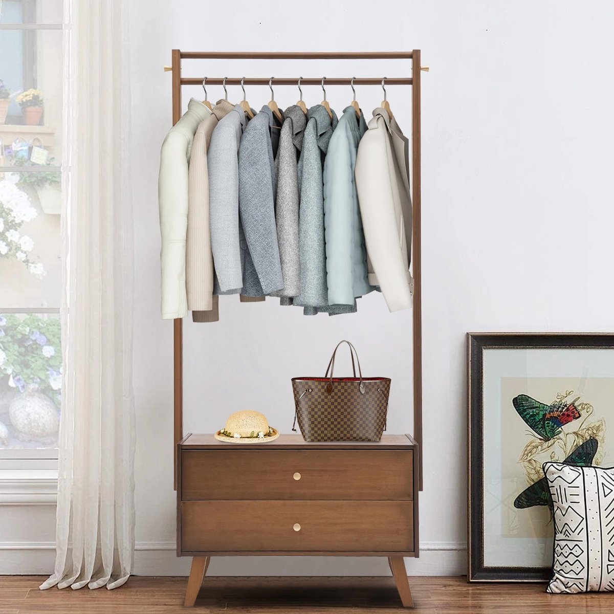 Decotopia - Kapstok - Garderobe - Rek - Met Lades - Kledingrek - Jassenhanger - 70 cm - Bruin