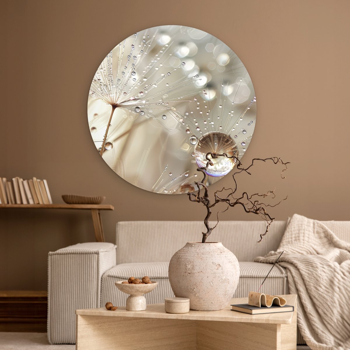 WallCircle® Wandcirkel 90x90 cm - Muurcirkel Natuur - Bloemen - Druppels - Regen - Muurdecoratie woonkamer - Wanddecoratie slaapkamer - Kamer decoratie accessoires - Ronde schilderijen