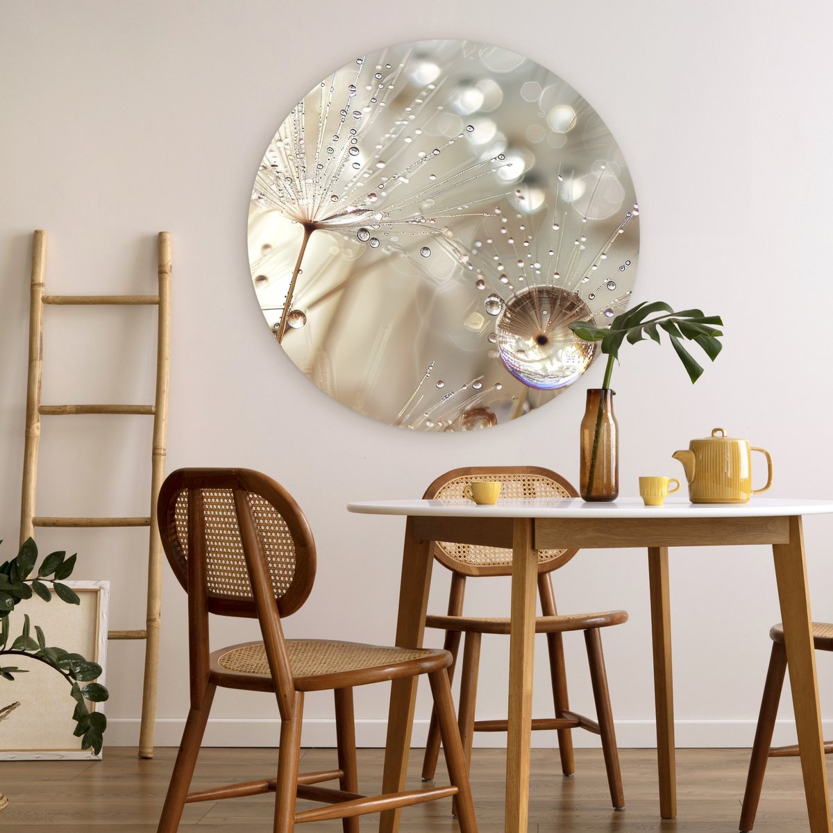 WallCircle® Wandcirkel 90x90 cm - Muurcirkel Natuur - Bloemen - Druppels - Regen - Muurdecoratie woonkamer - Wanddecoratie slaapkamer - Kamer decoratie accessoires - Ronde schilderijen