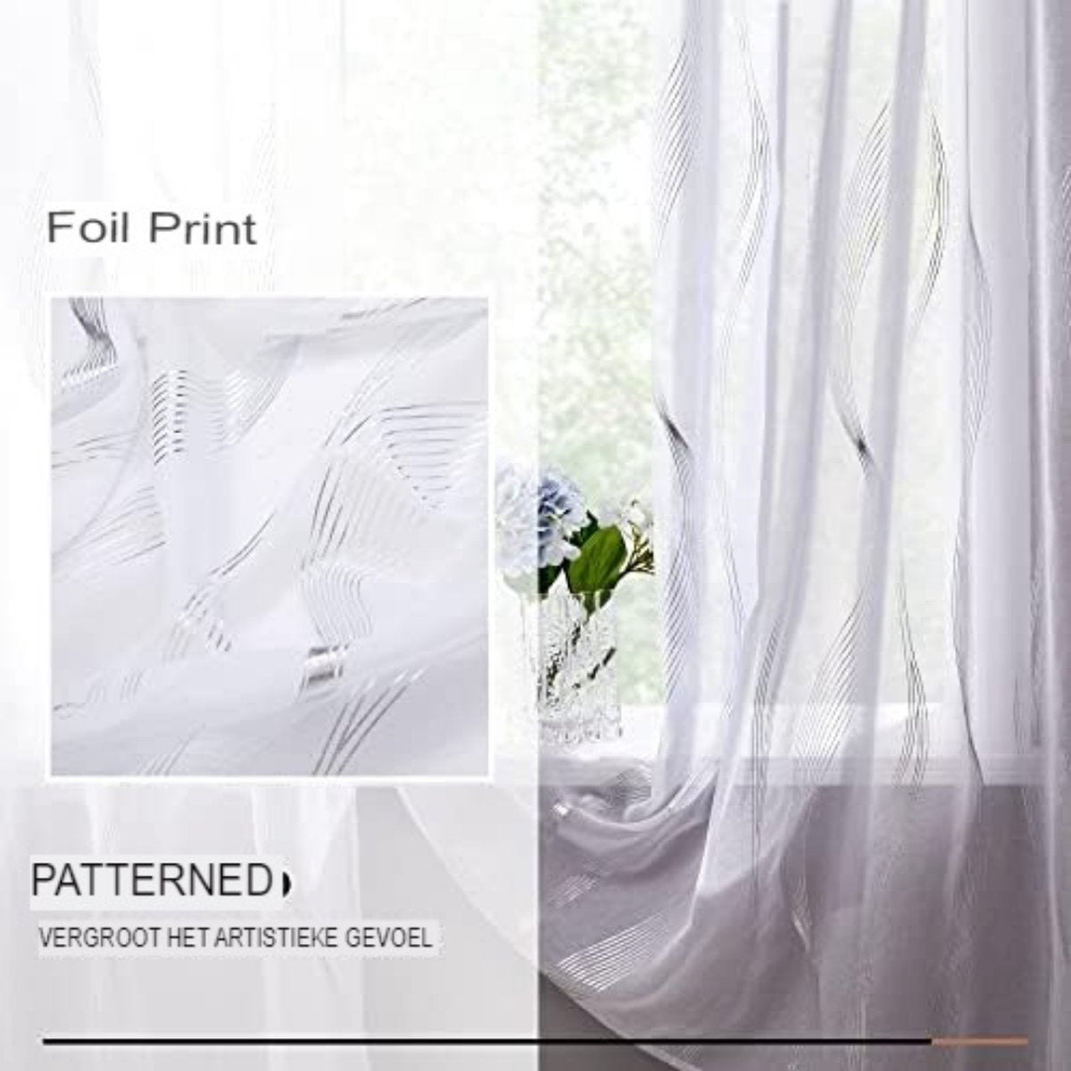 Ready-made Voile with Hooks - Voile Curtains - Voiles - Voile with Hooks - 140x215cm (WxH)/wave pattern - 2 pieces