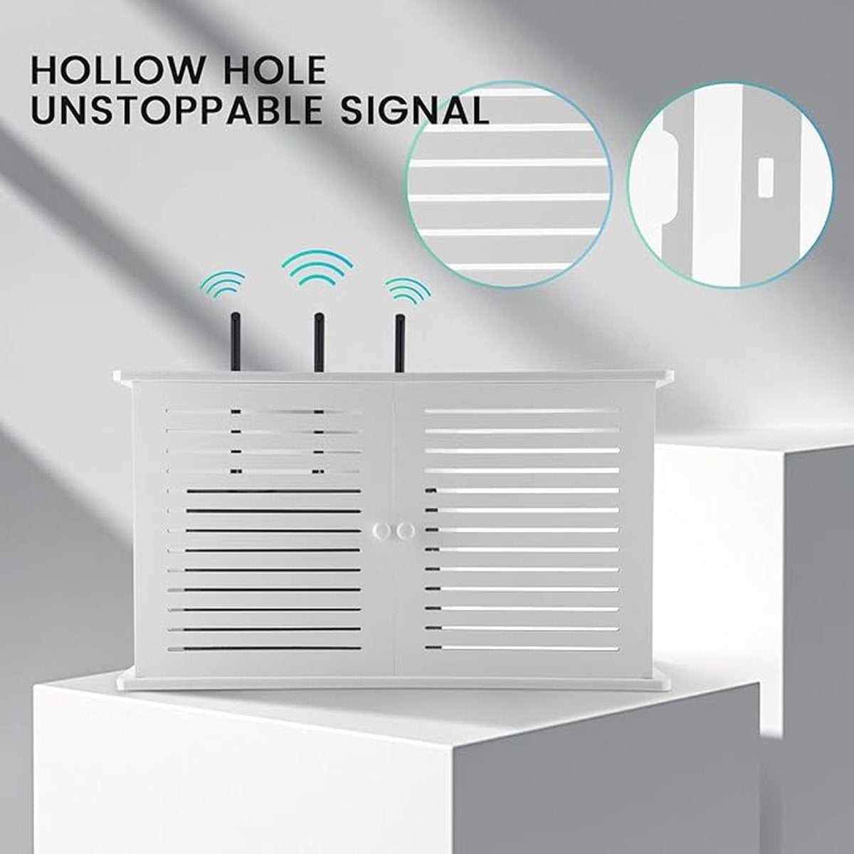 Wireless WiFi Router Storage Boxes Wooden Box Cable Power Cord Holder Wall Hanging Plug Board Shelf Double Door