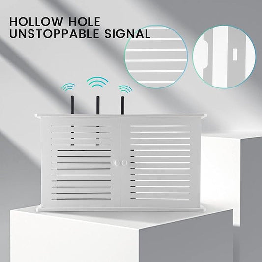 Wireless WiFi Router Storage Boxes Wooden Box Cable Power Cord Holder Wall Hanging Plug Board Shelf Double Door
