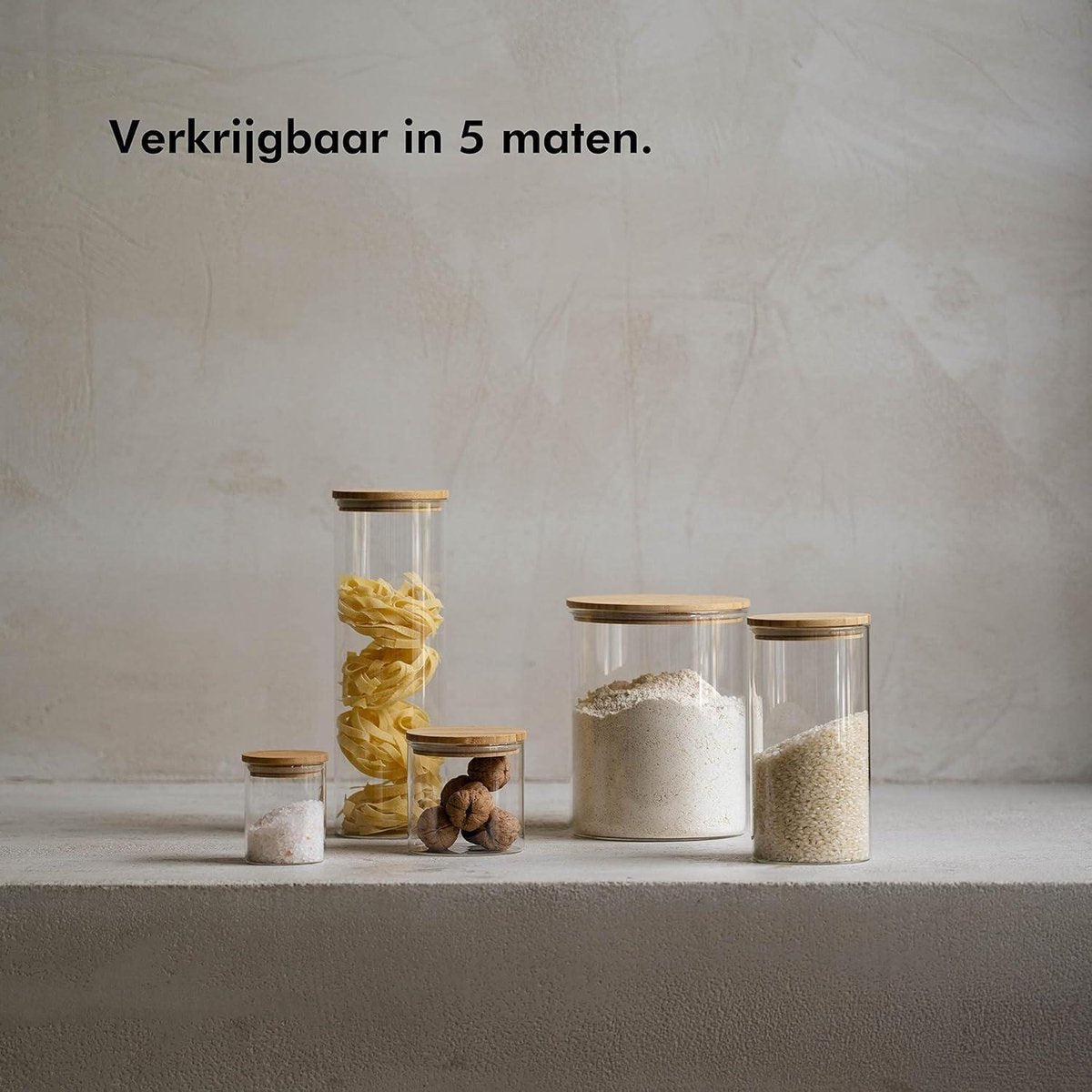Stapelbare Kruidenpotjes Bamboe 150ml - Glazen Voorraadpotten Set - Spice Jars - Kruiden Organizer - Glazen Potjes Voorraadbussen - Thee Voorraaddozen kruidenpotjes vierkant